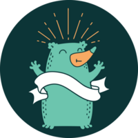 icon of a tattoo style happy bear png