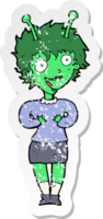 retro distressed sticker of a cartoon alien woman png