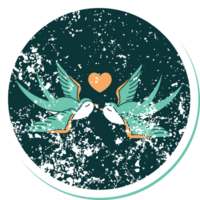 iconic distressed sticker tattoo style image of swallows and a heart png