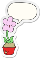 cute cartoon flower with speech bubble sticker png