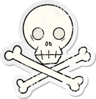 distressed sticker of a cartoon skull and crossbones png