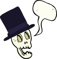 hand drawn comic book speech bubble cartoon skull wearing top hat png