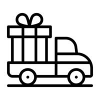 Gift with vehicle, gift delivery icon vector