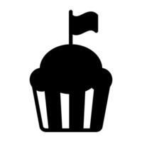 Tea time cake, cupcake icon in solid design. vector