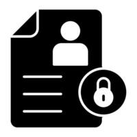 Resume with padlock, icon of secure cv vector