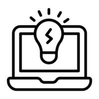 Light bulb inside laptop showcasing, online idea icon vector