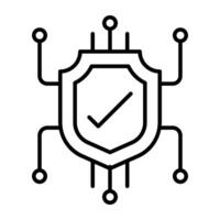 Nodes with shield, linear design of network security icon vector