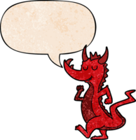 cartoon cute dragon with speech bubble in retro texture style png