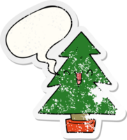 cartoon christmas tree with speech bubble distressed distressed old sticker png