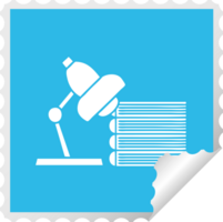 square peeling sticker cartoon of a study books and lamp png