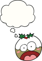 cartoon shocked chrstmas pudding with thought bubble png