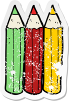 retro bedrövad klistermärke av en tecknad serie färg pennor png