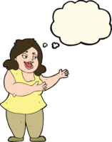 cartoon happy fat woman with thought bubble png