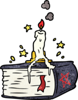 cartoon spooky spellbook with dribbling candle png