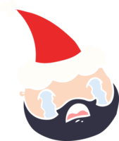 hand- getrokken vlak kleur illustratie van een mannetje gezicht met baard vervelend de kerstman hoed png