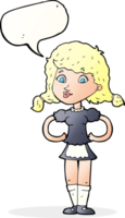 caricatura, feliz, camarera, mujer, con, burbuja del discurso png