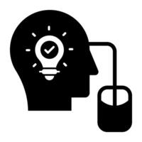 Light bulb inside brain, icon of digital idea vector