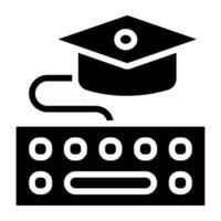 Mortarboard connected with keyboard, digital education icon vector