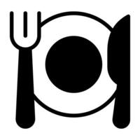 Fork and spoon with plate, dine in icon vector