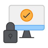 Padlock inside monitor, icon of system lock vector