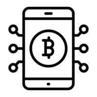 Mobile bitcoin network icon in linear design vector