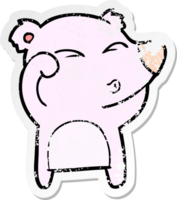 distressed sticker of a cartoon tired bear rubbing eyes png