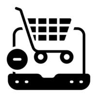 Remove from cart icon, solid design of trolley with minus sign vector