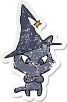 distressed sticker of a halloween cartoon cat png