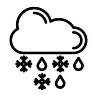 Snowflakes falling from cloud in slow motion denoting freezing rain icon vector