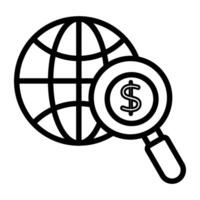 Dollar inside magnifying glass, search money icon vector