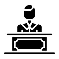 Avatar in front of desk, reception concept icon vector