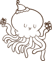 Christmas Octopus Charcoal Drawing png