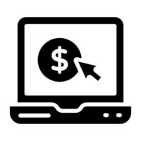 Dollar inside laptop, pay per click icon vector