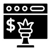 Dollar on web page with chess piece, financial strategy icon vector
