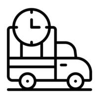 Clock on vehicle denoting concept of fast delivery vector