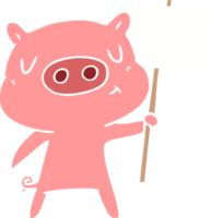 flat color style cartoon content pig signpost,sign png