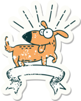 versleten oud sticker van een tatoeëren stijl gelukkig hond png