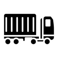 Cargo truck having parcel on it, goods delivery van solid editable stroke vector