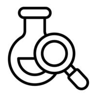 I    Icon of chemical analysis, flask under magnifying glass vector