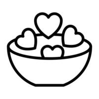 Hearts inside bowl, outline design of valentine food vector