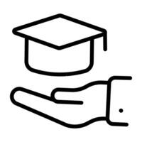 Mortarboard on hand, offer education icon vector