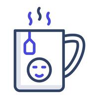 Tea bag with cup and steam, teacup icon in flat design vector