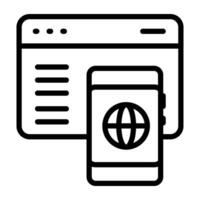 Icon of mobile browser, outline design vector