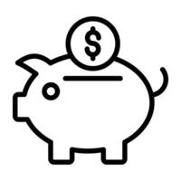 An outline design, icon of piggy bank vector