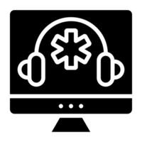 Headphones with medical sign inside monitor, online medical support vector