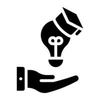 Light bulb on hand, idea care icon vector