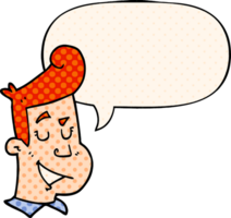 cartoon happy man with speech bubble in comic book style png