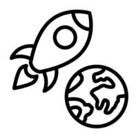 Rocket with planet, icon of space launcher vector