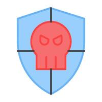 Skull with shield, flat design of security hacking vector