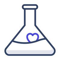 Heart inside lab flask, love chemistry icon vector
